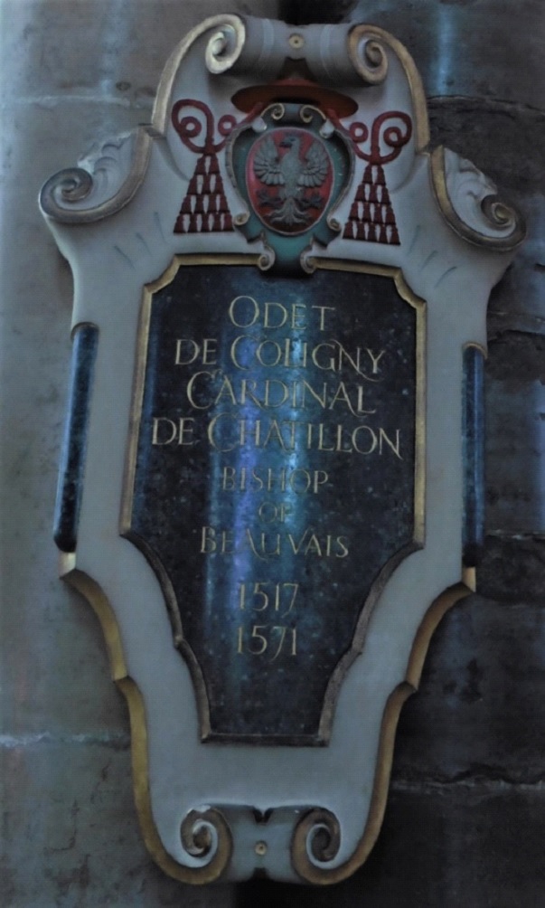 Cartouche du tombeau de Odet de Coligny cathédrale de Canterbury