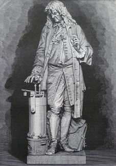 Gravure représentant la statue de Denis Papin par A. Millet