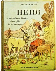 1ere de couverture : dessin coloré de Heidi gardant ses chèvres.