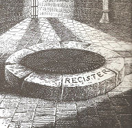 dessin du mot Register gravé dans la pierre de la Tour de Constance